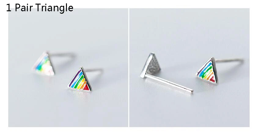 Trusta 925 пробы серебряные серьги Модные крошечные радужные глазурь звезда треугольные серьги-гвоздики подарок для школьниц DS290 - Окраска металла: 1 Pair Triangle