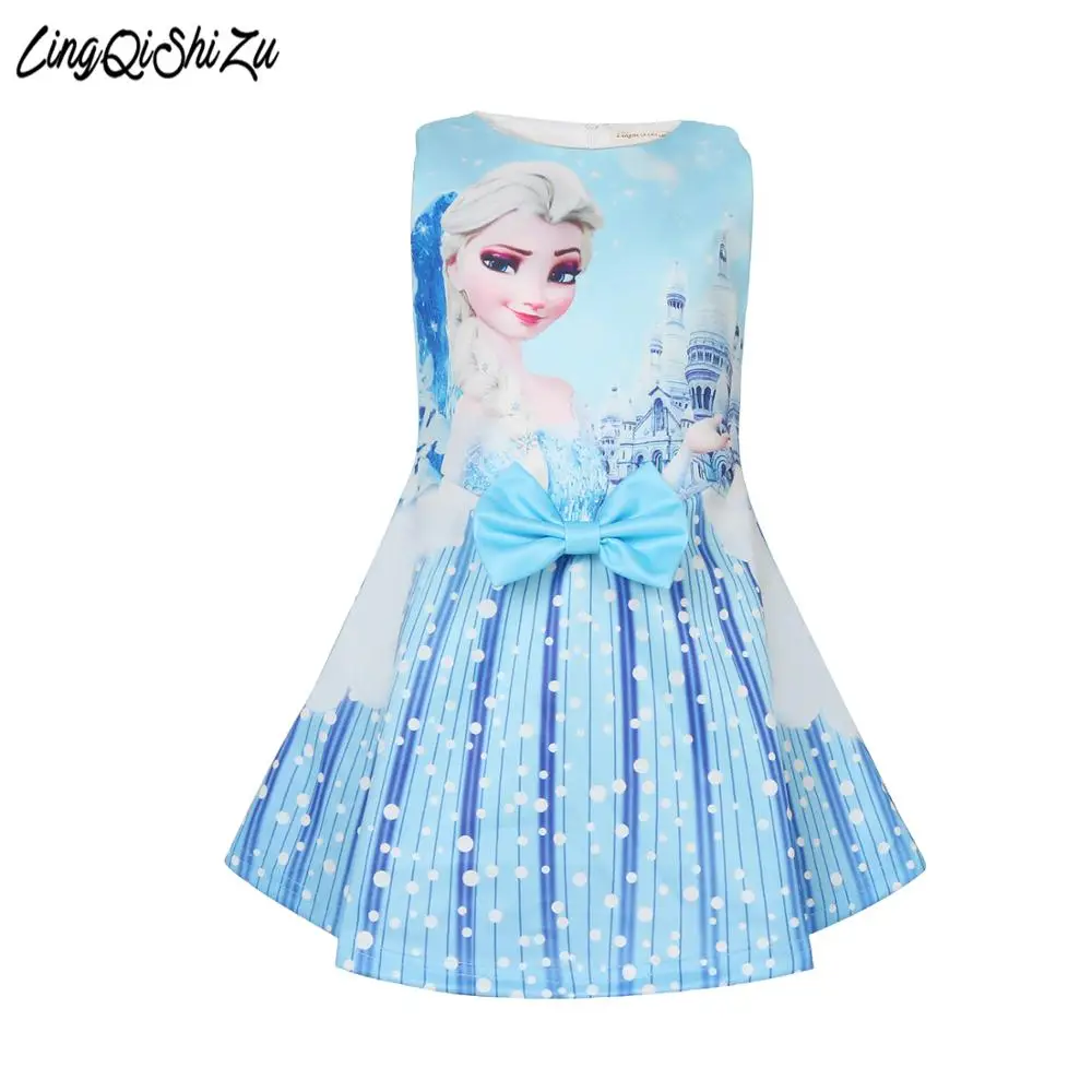 Платье на День Благодарения для девочек; костюм Эльзы; Рождественская одежда; платья Эльзы и Анны; платье с пятнистым бантом для дня рождения и нового года; 2501
