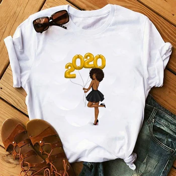 

2020 Summer Women T Shirt Harajuku Cool Melanin Black Girl Print Short Sleeve Top Female T-Shirt O-Neck Tee Tshirt Woman Clothes