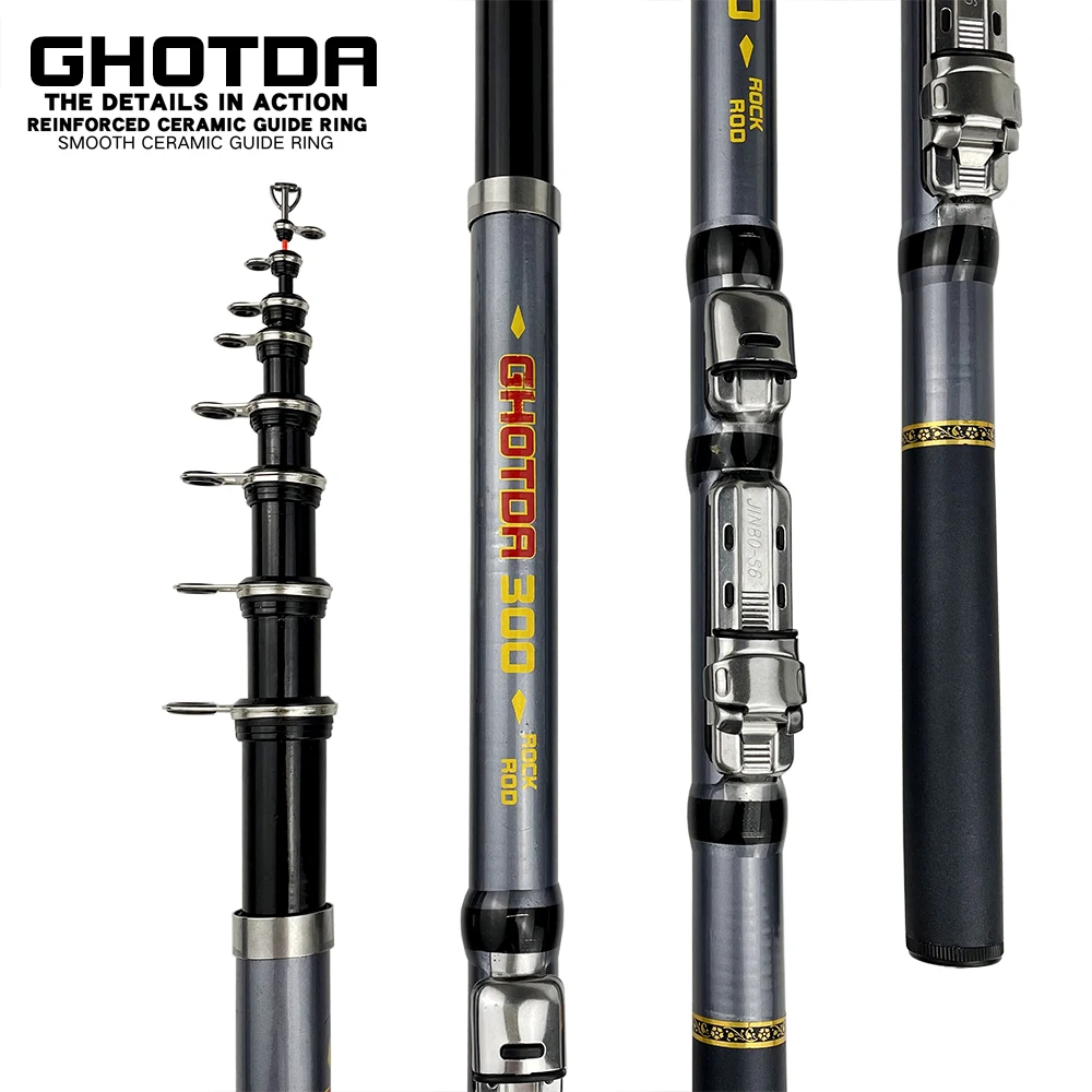 GHOTDA 미니 텔레스코픽 스피닝 로드, 바위 낚시 탄소 섬유, 휴대용 1.5, 1.8, 2.1, 2.4, 2.7, 3.0m 
