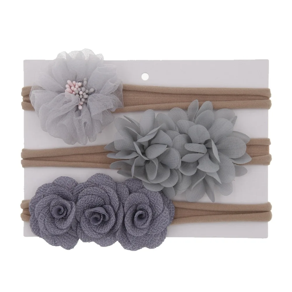 46 grey nylon 3 шт./компл. эластичный головной повязки для детей нарисованной длинноволосой девочкой, аксессуары, малоенькая прогулочная коляска девочки, Пышное Платье из нейлона тюрбан обтягивающие эластичные резиновые повязка на голову - Цвет: 46 grey nylon