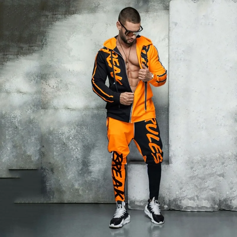 Men Tracksuit 2 Piece Tops and Pants Mens Sweat Suits Set 2021 High Quality Letter Print Plus Size Jogger Sets for Clothing | Мужская