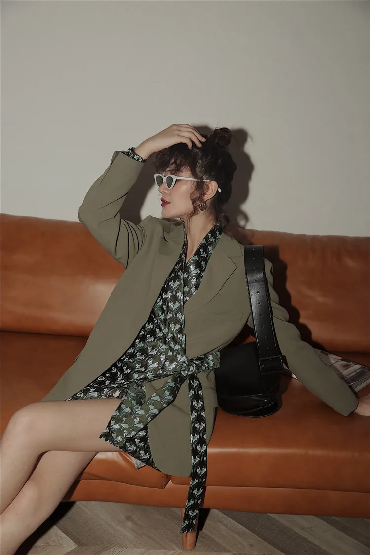 XITAO Vintage Bandage Blazer Women Fashion New Sheath Autumn Pocket Notched Collar Elegant Small Fresh Casual Coat WLD2838