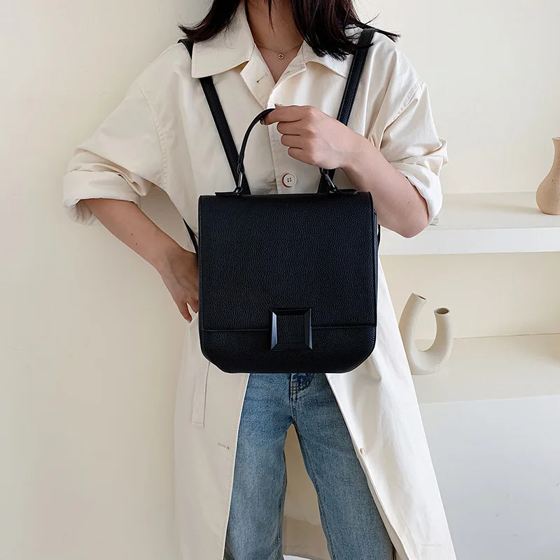 Women's PU Leather Backpack Door Lock Bag Casual Simple Double Shoulder Student Backpack Fashionable Large Capacity Travel Bag