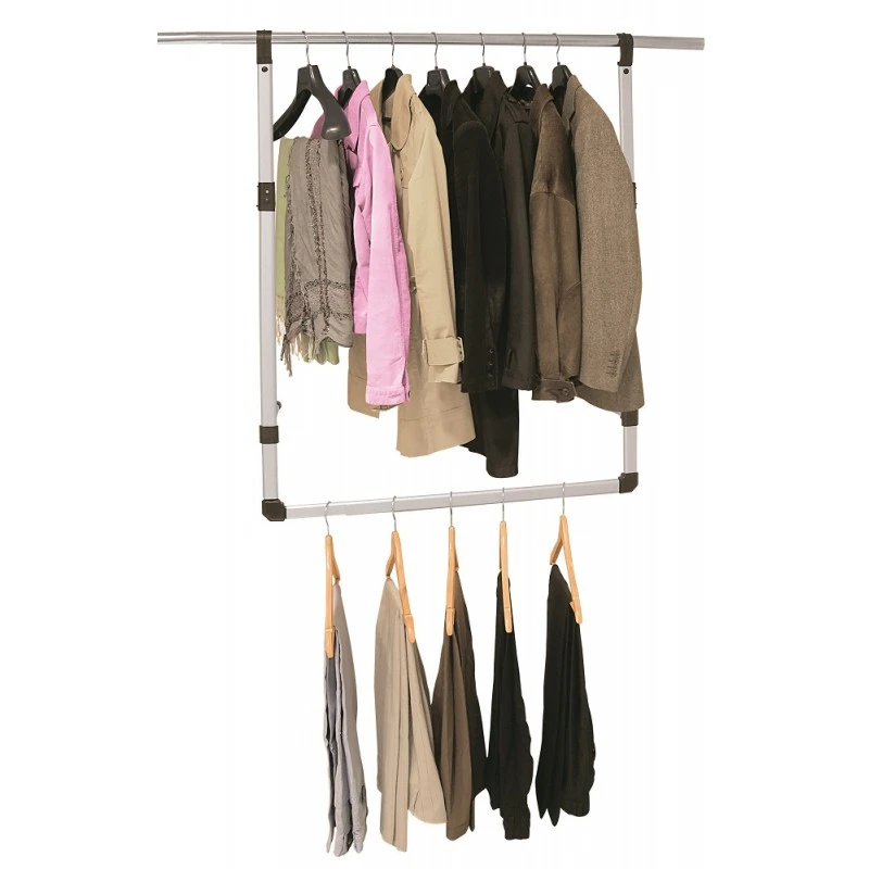 BARRA COLGANTE EXTENSIBLE DE ALUMINIO COMPLEMENTOS Y DE ALMACENAJE PARA ARMARIOS ROPEROS. AMPLIA EL