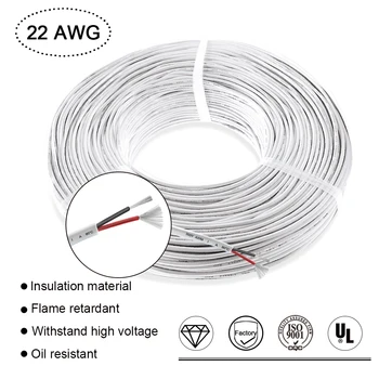 

AWG22 2Pin 3A Rated electrical Cable wire insulated White Jacketed LED Extension wires for electronics