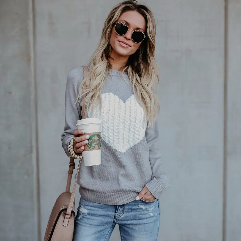 

Knitted Blouse 2020 Autumn and Winter Round Neck Blouse Love Sweater Long Sleeve Pullover Blouse Soft Warm Fashion Sweater