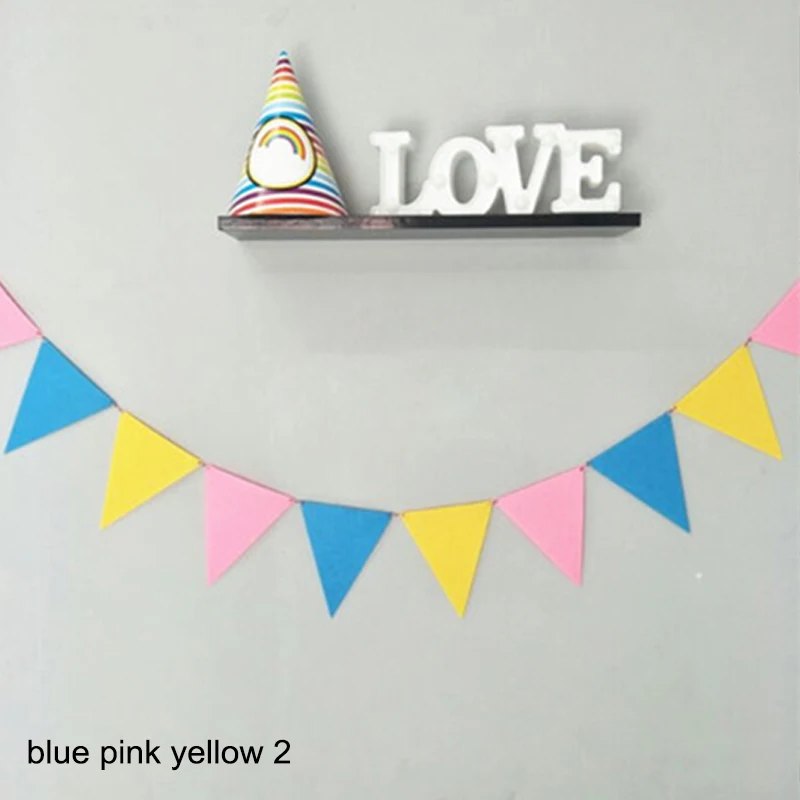 blue pink yellow 2 Флажки для праздника дарения для будущей матери 12 флаги, большое количество цветов, нетканые 2,5 M Вымпел 1 пакет День рождения, товары для свадьбы овсянка детской комнаты настенный Декор - Цвет: blue pink yellow 2