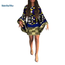 

New African Print Dresses for Women Bazin Riche Ruffles Long Sleeve Patchwork Dress Plus Size 6XL African Women Clothing WY3182