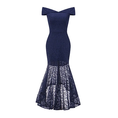2 Кружевное длинное женское платье русалки с вырезом лодочкой, подиумное лоскутное платье русалки, короткое спереди длинное сзади темно-синее темно-красное вечернее платье - Цвет: 2