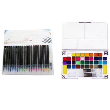 

20 Color Watercolor Pen Color Soft Pen with 36 Color Solid Pigment Portable Watercolor Paint Set
