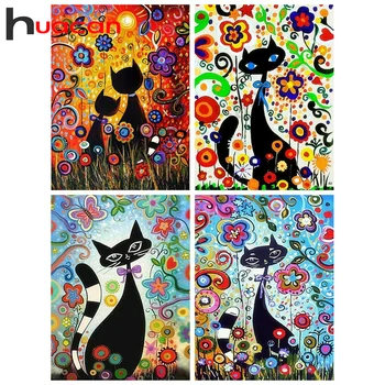 

Huacan 5d Diamond Painting Full Drill Round Cat Diamond Mosaic Cross Stitch Animal Embroidery Handmade Gift
