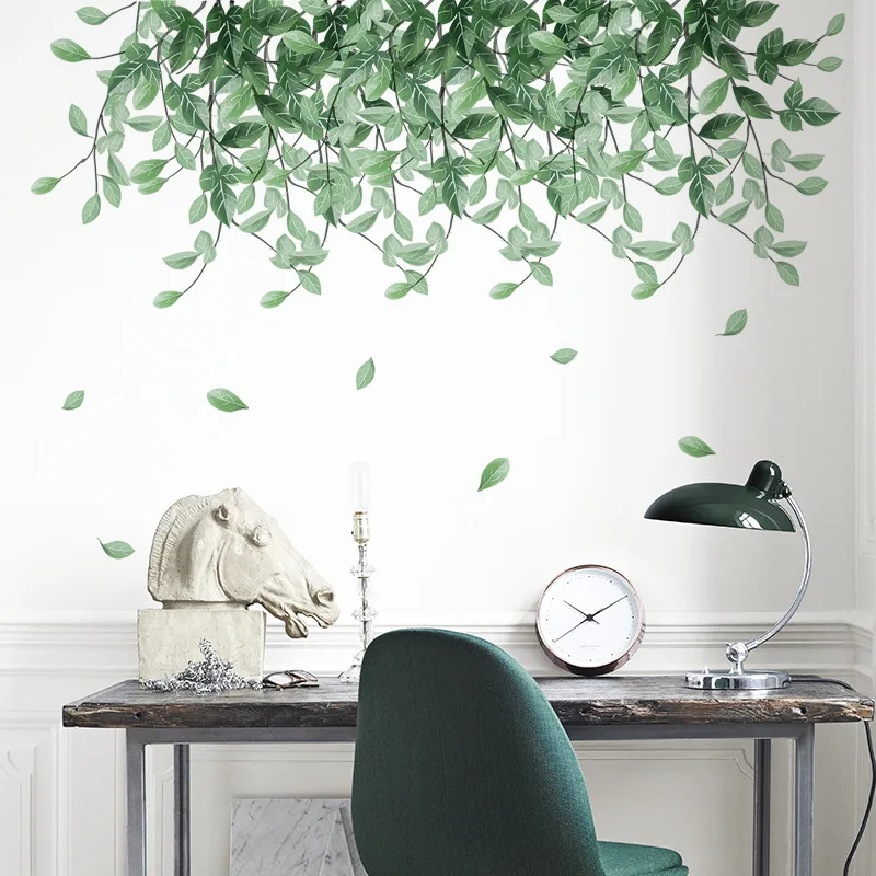 wall decal Large Nordic Green Leaf Wall Stickers for Living room Bedroom Wall Decor Removable PVC Wall Decals for Home Decor Room sticker vinyl wall decals
