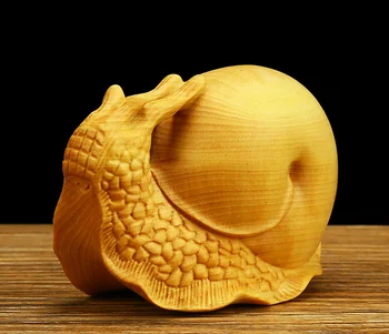 

7.5CM Fine Chinese Box-wood Hand-carved Animal Snail WoNiu Originality Statue