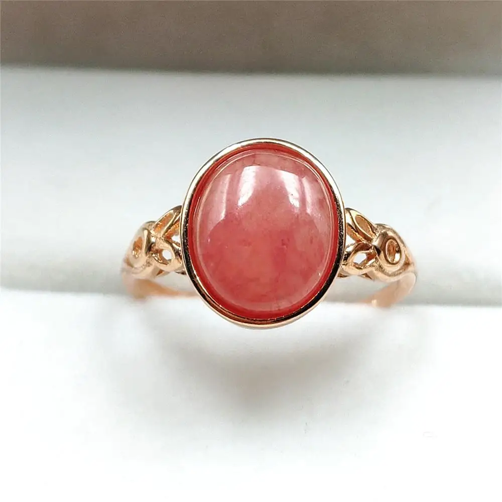 

Natural Red Ice Rhodochrosite Adjustable Ring Crystal Gemstone Rose Gold 13x10mm Beads Love Ring Jewelry AAAAA Drop Shipping