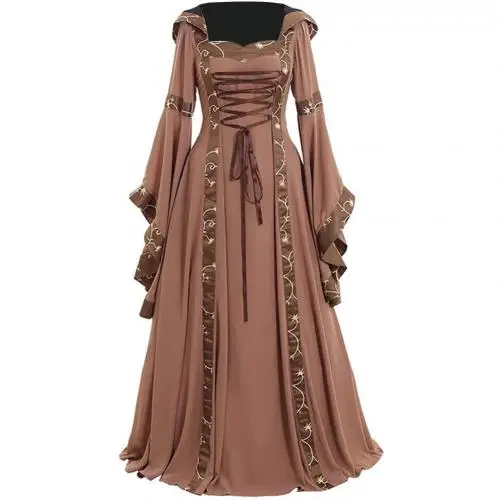 Винтажное кельтское женское кружевное платье с длинным рукавом длиной до пола, средневековое платье, костюм на Хэллоуин, женские вечерние платья для косплея - Цвет: Хаки
