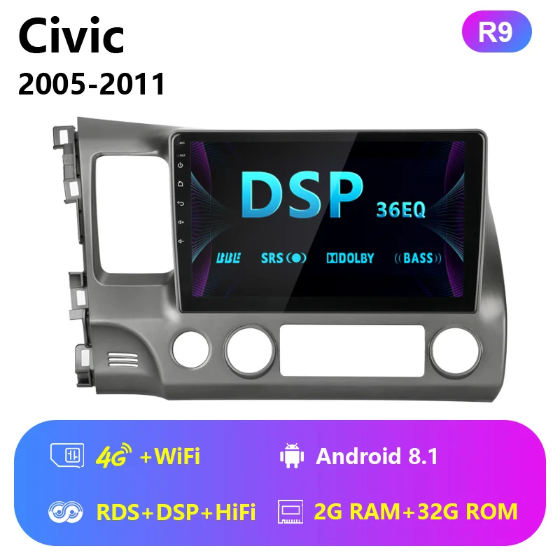 R9 Vtopek Android автомобильный радиоприемник 10 дюймов видео мультимедийный плеер для Honda Civic 2005-2011 Навигация 4G сеть wifi RDS DSP сенсорный экран - Цвет: R9