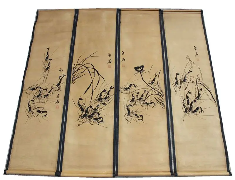 

Картина креветок Mr. Qi Baishi центральный зал украшен четырьмя экранами
