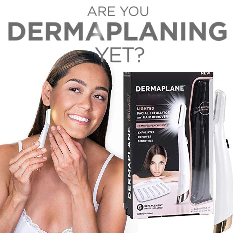 Dermaplaning средство для удаления волос с подсветкой, для лица, Expoliator, электрическая бритва Леди, бритва для лица, бритва для волос, безболезненные Expoliates, омертвевшая кожа