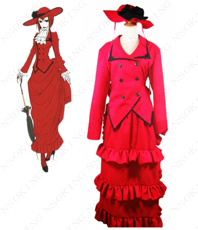 Черный Дворецкий Ангелина дарес Косплей Костюм Madam Red Хэллоуин платье