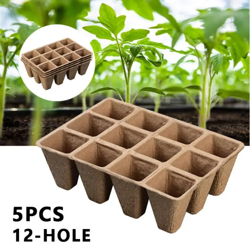 5 Pcs 12hole Nursery Pot Pulp Seedling Tray Disposable Degradable