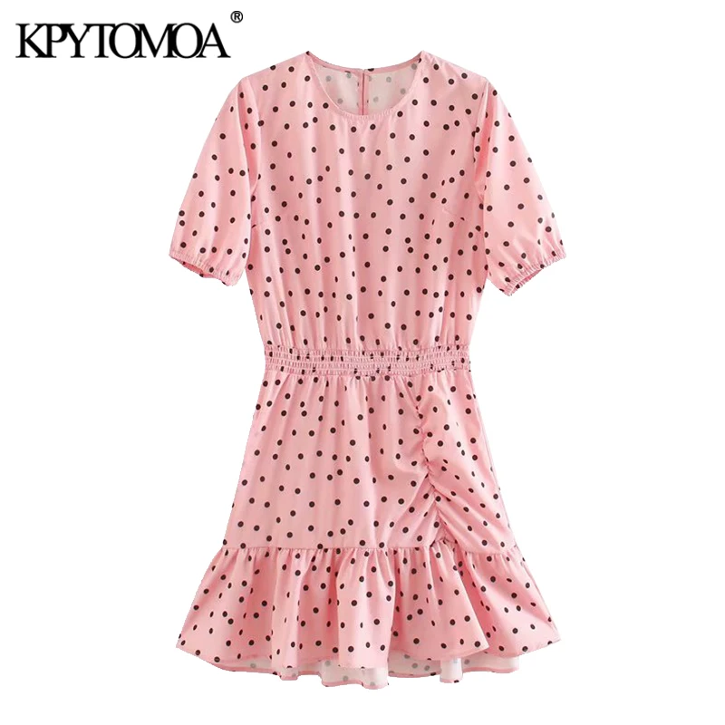 KPYTOMOA Women 2020 Sweet Fashion Polka Dot Ruffled Mini Dress Vintage Short Sleeve Elastic Waist Female Dresses Vestidos Mujer KPYTOMOA Women 2020 Sweet Fashion Polka Dot Ruffled Mini Dress Vintage Short Sleeve Elastic Waist Female Dresses Vestidos Mujer