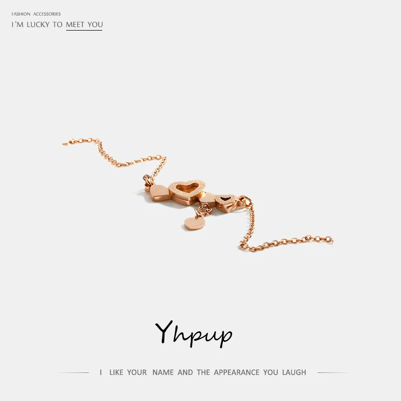 

Yhpup Sweet Romantic Heart Hollow Geometric Penant Necklace Charm Stainless Steel Rose Gold No Fade Jewelry Valentine's Day Gift