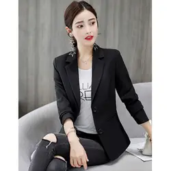 Новый корейский женский Блейзер однотонного цвета куртки женские с длинным рукавом Модный Тонкий Блейзер Плюс размер женский черный белый