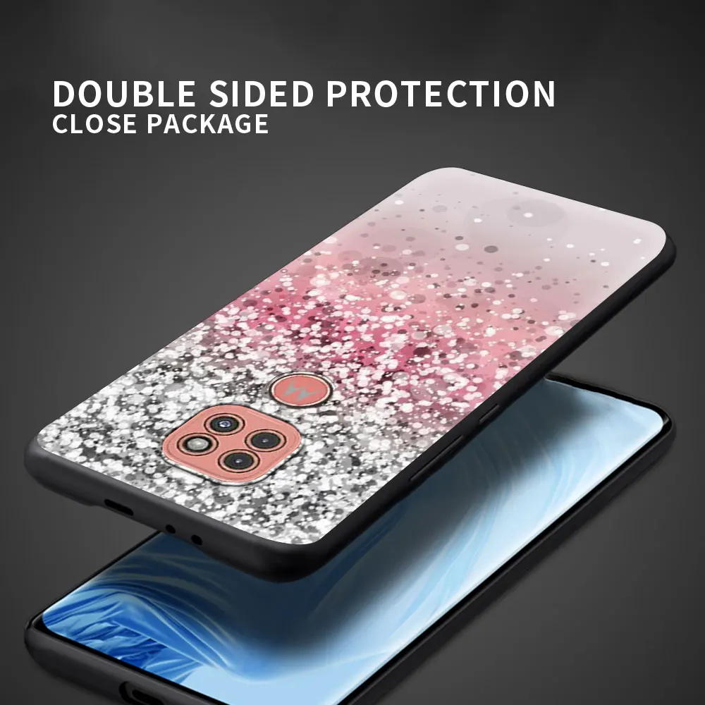 Black Case For Moto One Fusion G9 G8 Play Plus G10 Power G30 E6s One Hyper G Stylus Edge G60 G50 Gold Pink Rose Glitter Hearts