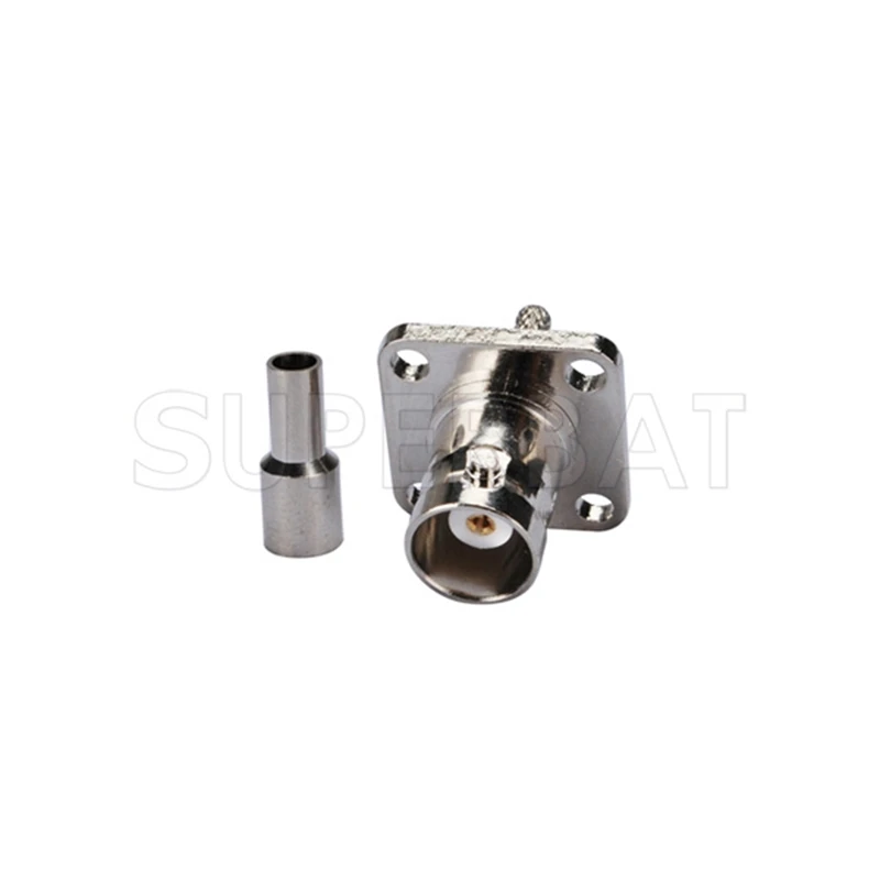 Superbat 10pcs BNC Crimp Female 4 Hole Panel Flange Mount(17.5mm*17.5mm) RF Coaxial Connector for Cable RG316,RG174,LMR100,RG179