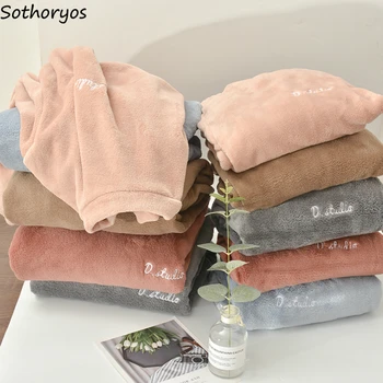 

Pajama Sets Women Coral Fleece Warm Soft Solid Simple Leisure Korean Style Couples Daily Sleepwear Comfortable Womens Elegant
