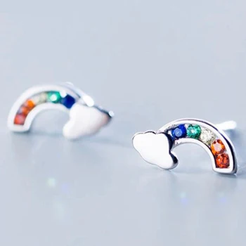

Rainbow Colorful Clouds Stud Earrings For Women Small Crystal Silver Earrings Simple Personality Pendientes Cute Jewelry Girl
