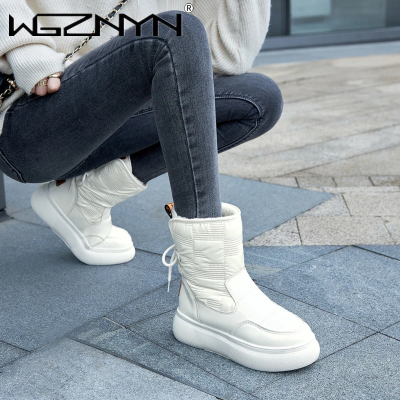 Winter Woman Boots Female Keep Warm Women's Patent Leather Boots Waterproof Female Shoes Plus Size Botas Mujer