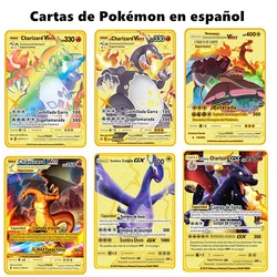 Cartes Pokémon espagnoles en métal, cartes de jeu, collection cadeau, dessin animé Charizard mewtwo 
