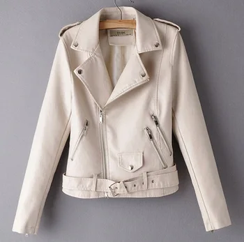 

Europe and the United States in the fall of the new women's pocket zipper locomotive PU leather coat female sexy cultivat