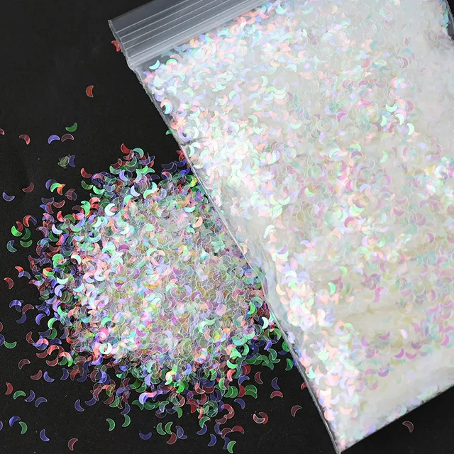 50G 1bag All White Glitter Shapes- Polyester Glitters - Opal Iridescent Rainbow White Glitter Chunky Nail Art Clear Iridescent 5