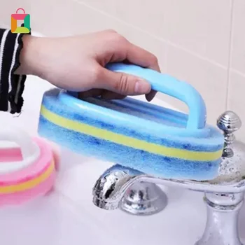 

1Pcs Kitchen Cleaning Bathroom Glass Wall Cleaning Bath Brush Plastic Handle Sponge Cleaning Brush Cleaning Cloth Cozy
