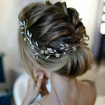 Artifical Moonstone Leaf Pearl Flower Headband Earring Set Wedding Bridal Hair Piece 1
