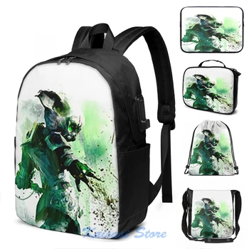 

Funny Graphic print Guild Wars 2 - Necromancer USB Charge Backpack men School bags Women bag Travel laptop bag