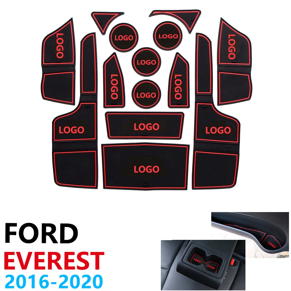 

Anti-Slip Rubber Cup Cushion Door Groove Mat for Ford Everest Trend 2016~2020 2017 2018 2019 14Pcs Accessories mat for phone