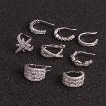 U-образный зажим для ушей спиральный для хряща Конч поддельный пирсинг ювелирные изделия Регулируемые CZ ушные манжеты без пирсинга Шпилька-Сережка прокол