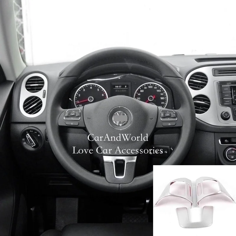 02-High Version 3pcs Руль планки с кнопками Крышка для Volkswagen VW Tiguan 2009 2010 2011 2012 2013 аксессуары для украшения автомобиля - Цвет: 02-High Version 3pcs