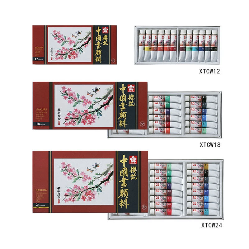 SAKURA 12/18/24 Colors Chinese Painting Pigments Set Painting Drawing Tools For Artist Students Art School Supplies Stationery