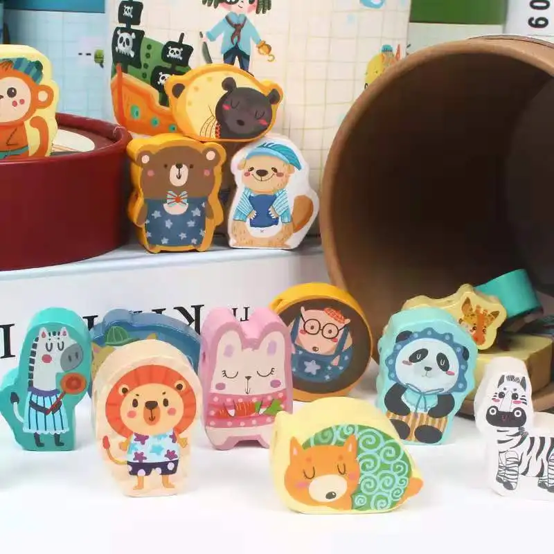 Animal alphabet Ранние развивающие деревянные игрушки детские игрушки DIY мультфильм фрукты животное нанизывание резьба деревянные бусины Monterssori игрушка для детей - Цвет: Animal alphabet