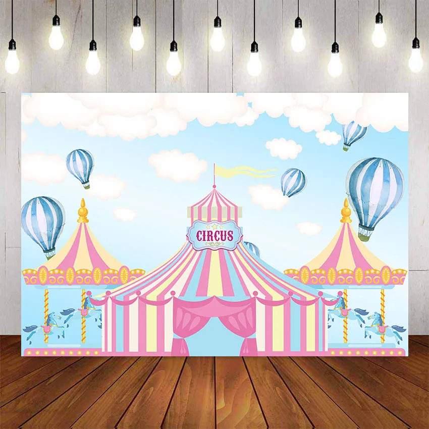 Photography Backdrop Circus Fiesta Theme Elephant Giraffe Lion Zebra Background Birthday Party Party Supplies Banner Decoration - Цвет: Светло-голубой