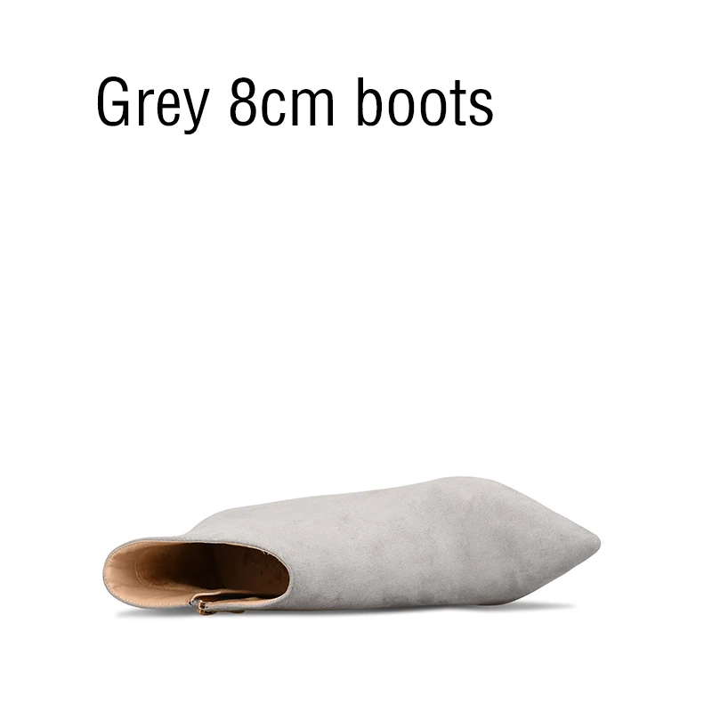 Grey 8cm heel GOXEOU/Новинка года; женские ботинки; Полусапоги; демисезонные туфли-лодочки; пикантные туфли на высоком тонком каблуке с острым носком ручной работы; ; size32-46 - Цвет: Grey 8cm heel