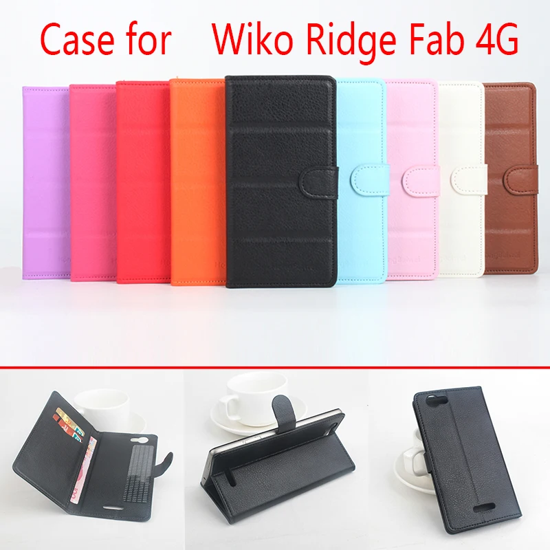 

For wiko Wiko Ridge Fab 4G Phone Case Folio Flip Pure Color Lichee Pattern PU Leather Wallet Case Cover Cash/Card Slots SH