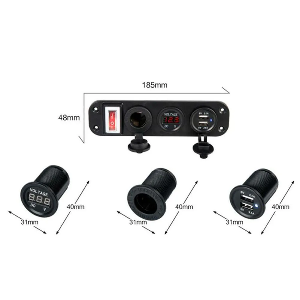 4 в 1 Автомобильный цифровой вольтметр двойное зарядное устройство USB ВКЛ-ВЫКЛ