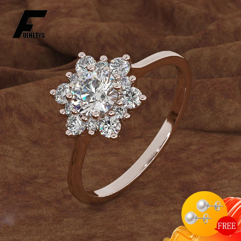 

Trendy Ring 925 Silver Jewelry Snowflake Shape Zircon Gemstone Finger Rings Accessories for Women Wedding Engagement Wholesale