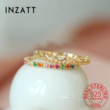 

INZATT Real 925 Sterling Silver Colorful Zircon Crown Beautiful Ring For Fashion Women Cute Fine Jewelry Minimalist Accessories